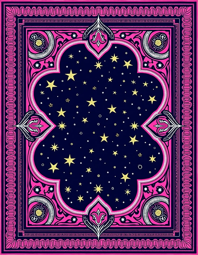 Navy Pink Golden Star Medallion Rug