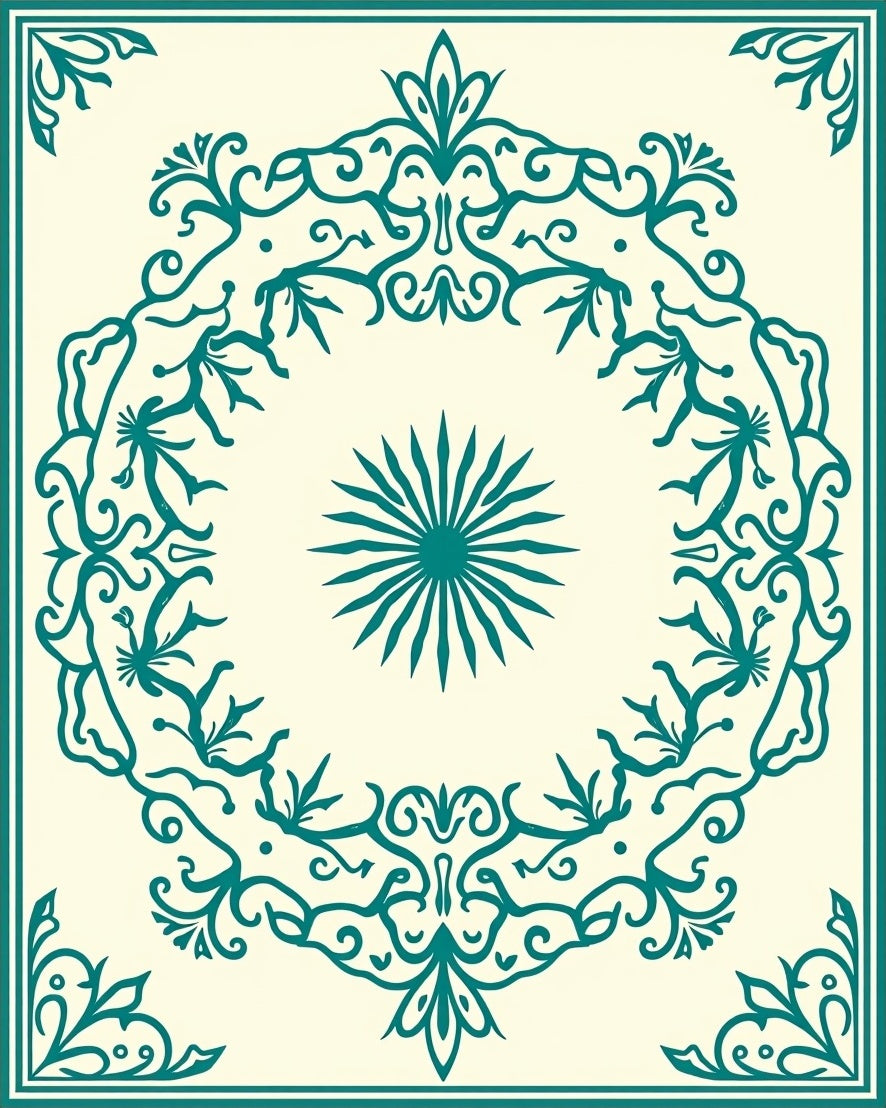 Teal Vintage Floral Sunburst Rug