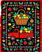Red Truck Harvest Fruit Floral Border Rug