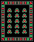 Red Floral Grid Black Rug