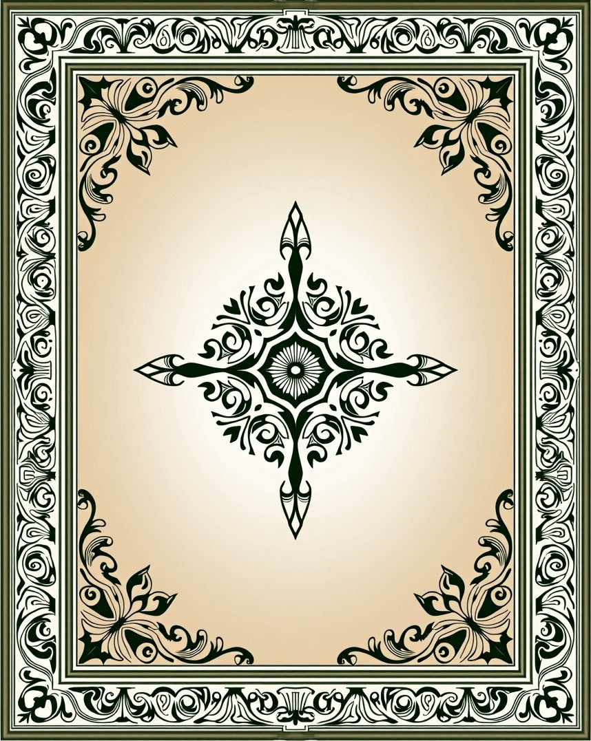 Ornate Black and Cream Floral Medallion Rug