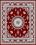Crimson White Floral Mandala Border Rug