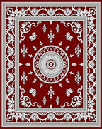 Crimson White Floral Mandala Border Rug