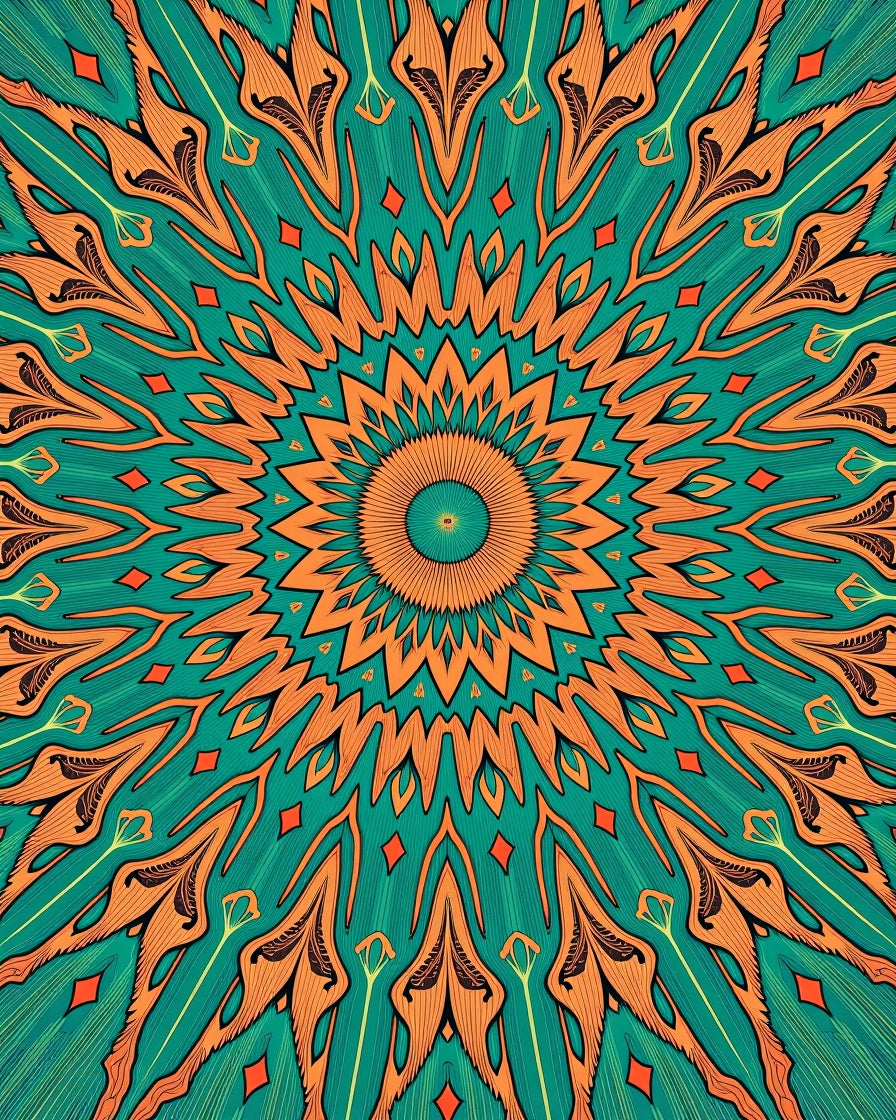 Vibrant Orange Teal Mandala Rug