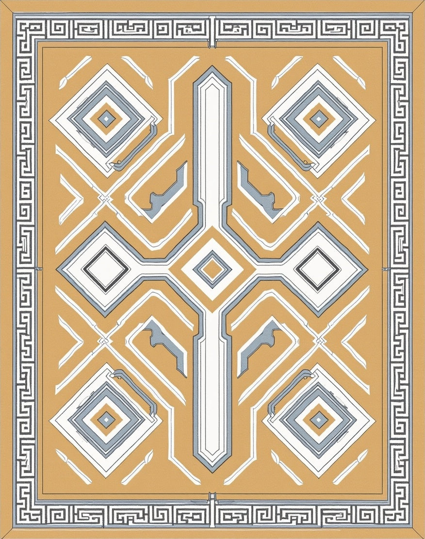 Golden Yellow Modern Geometric Medallion Rug