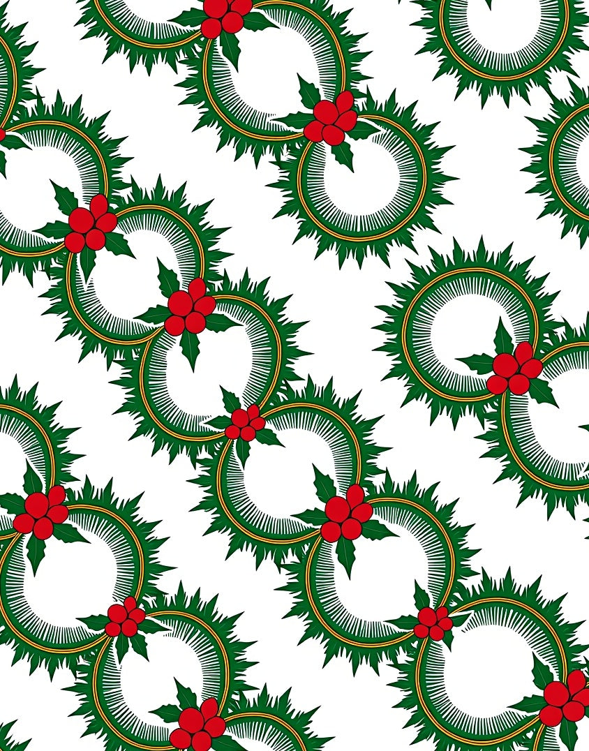 Green Holly Red Berry Wreath Circular Rug