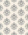 Cream and Charcoal Damask Oval Accents Rug