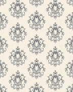 Cream and Charcoal Damask Oval Accents Rug