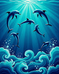 Ocean Dolphins Underwater Blue Waves Rug