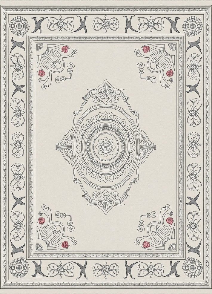 Cream and Gray Floral Medallion Rug