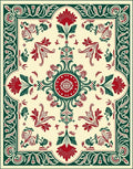 Crimson Green Floral Scrollwork Medallion Rug