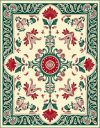 Crimson Green Floral Scrollwork Medallion Rug