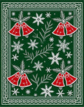 Festive Red Bell Snowflakes Border Rug