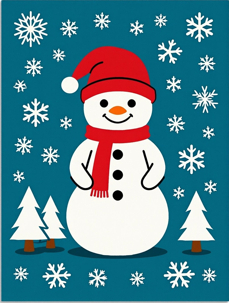 Festive Snowman Christmas Trees Snowflakes Rug