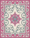 Crimson Teal Floral Scrollwork Medallion Rug