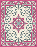 Crimson Teal Floral Scrollwork Medallion Rug