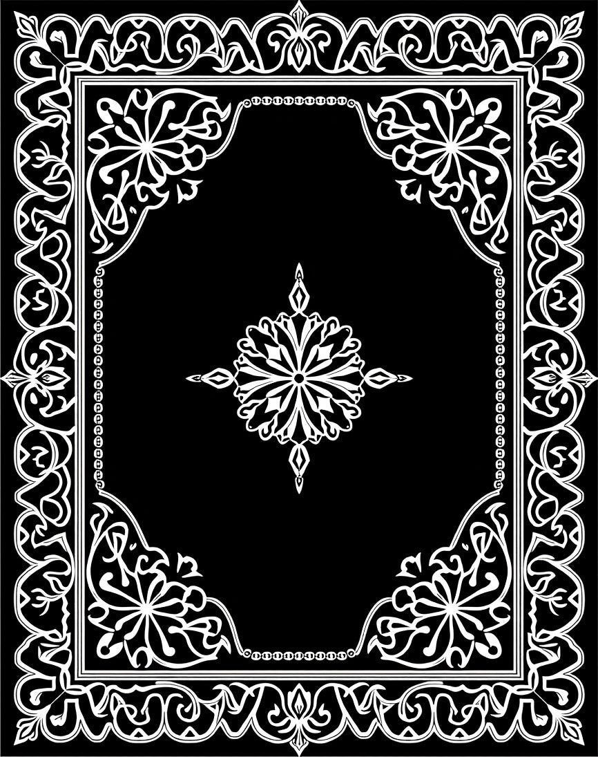 Elegant Black White Mandala Scrollwork Rug