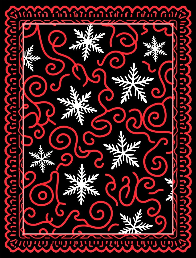 Crimson Swirl Snowflake Border Rug