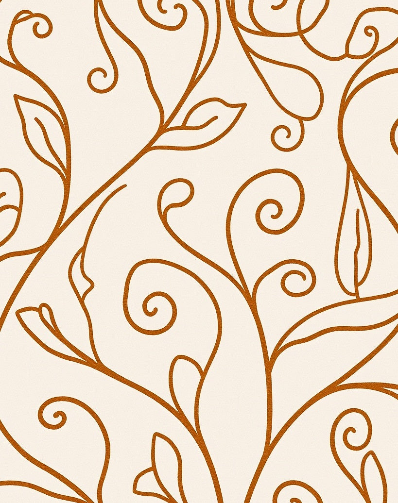 Burnt Orange Floral Vine Swirl Rug