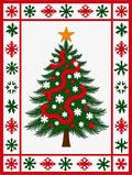 Green Christmas Tree Red Snowflake Border Rug