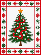 Green Christmas Tree Red Snowflake Border Rug