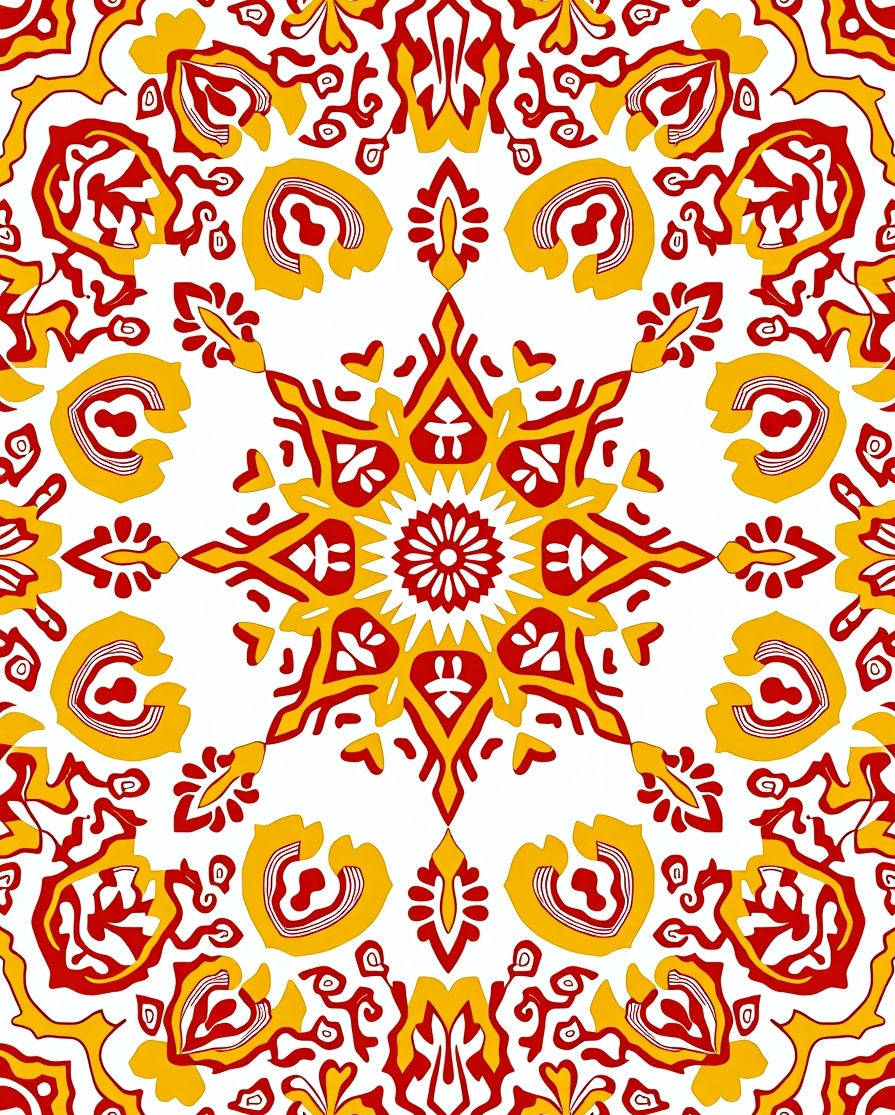 Red Yellow Medallion Starburst Rug