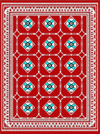 Crimson White Teal Geometric Diamond Rug