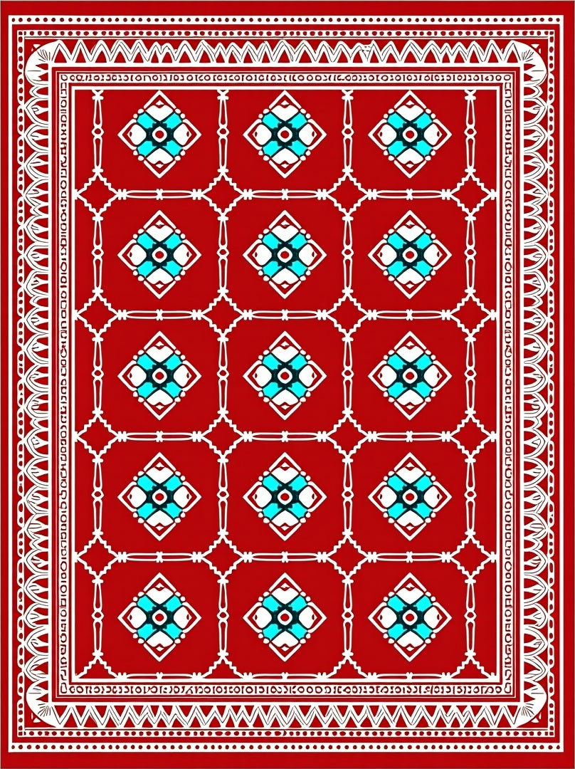 Crimson White Teal Geometric Diamond Rug