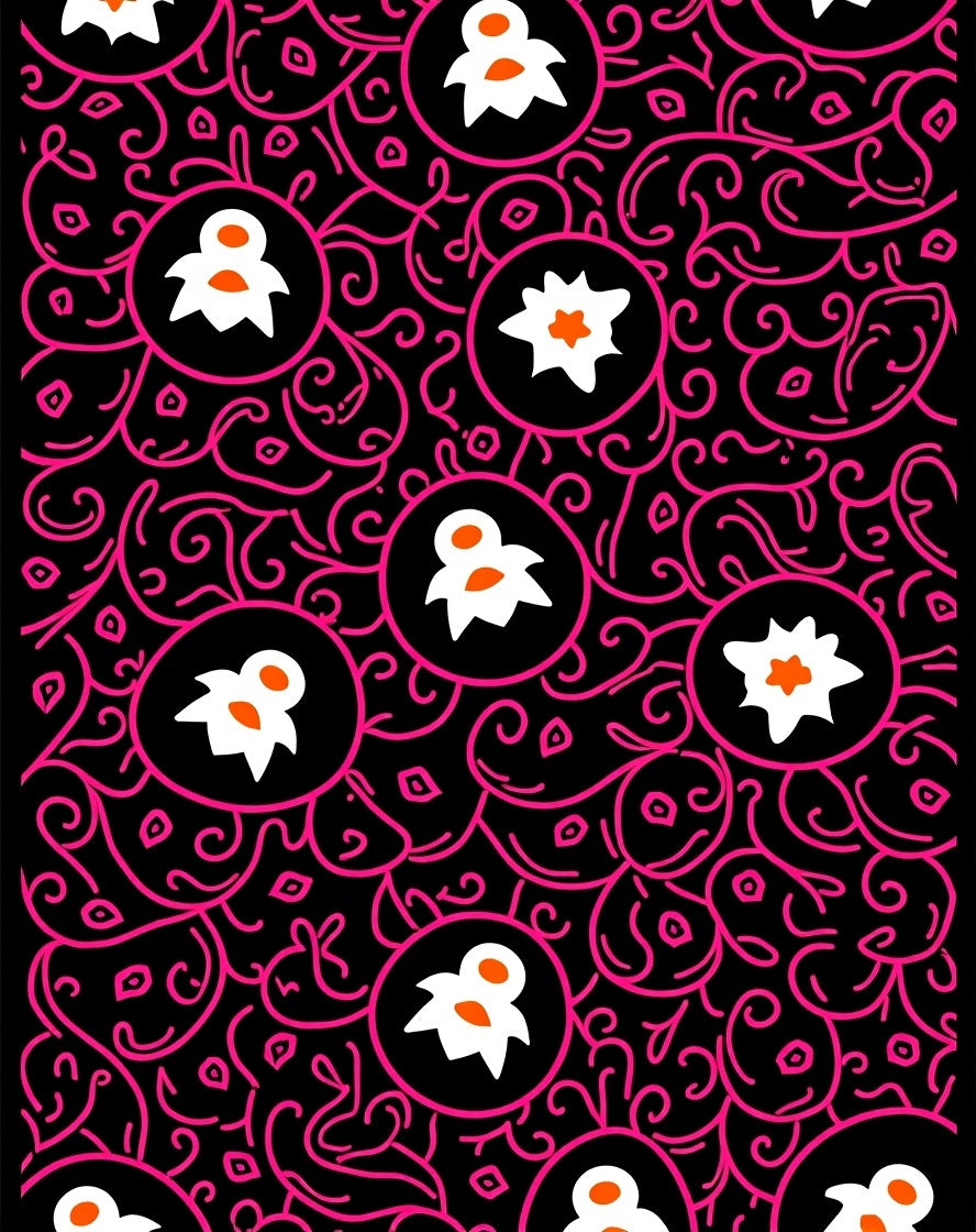 Black Pink Floral Medallion Abstract Rug