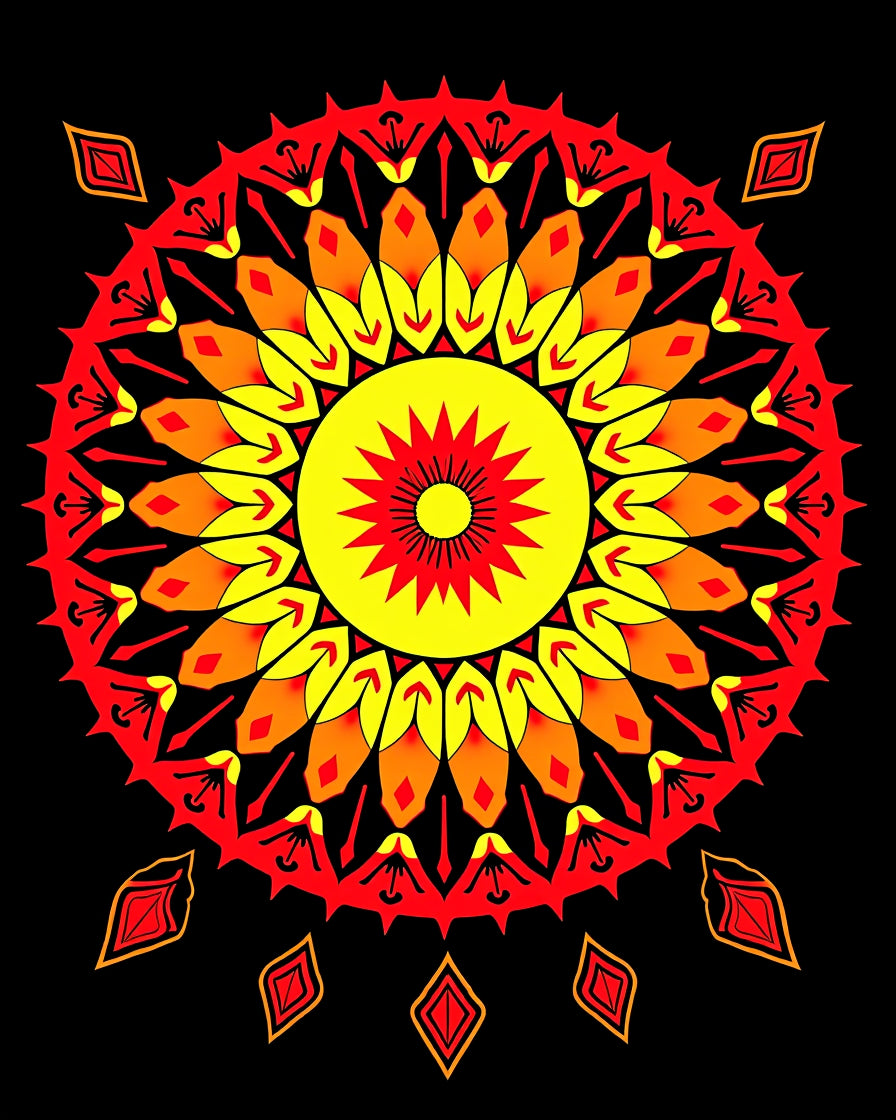 Radiant Sunburst Mandala Vivid Colors Rug