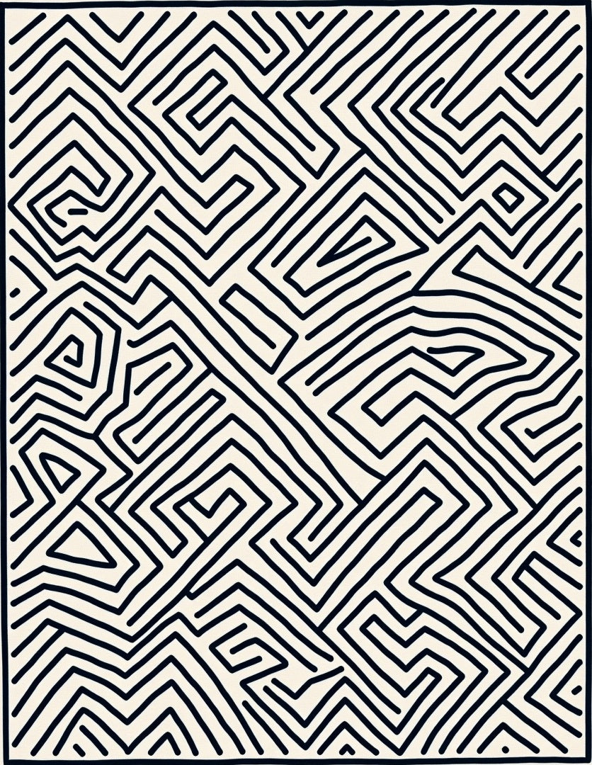 Abstract Black White Maze Lines Rug