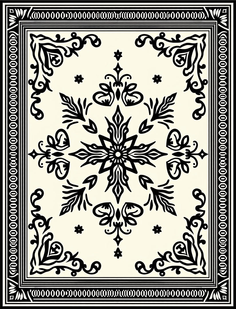Ornate Black Classic Floral Medallion Cream Rug