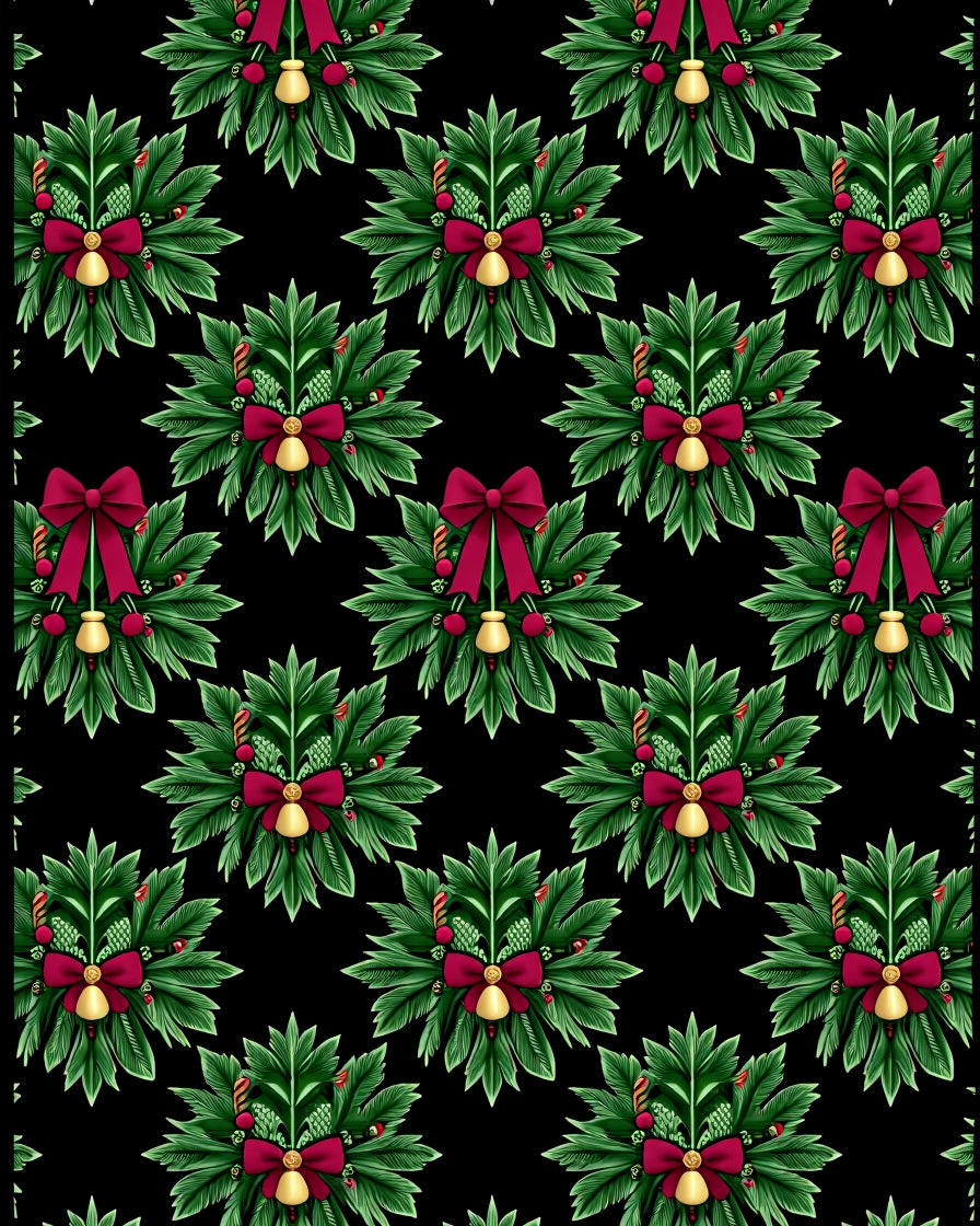 Festive Green Wreath Red Bow Bell Rug