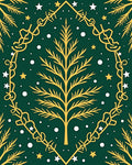 Golden Pine Tree Stars and Snow Rug