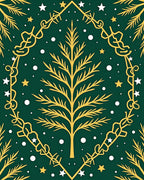 Golden Pine Tree Stars and Snow Rug