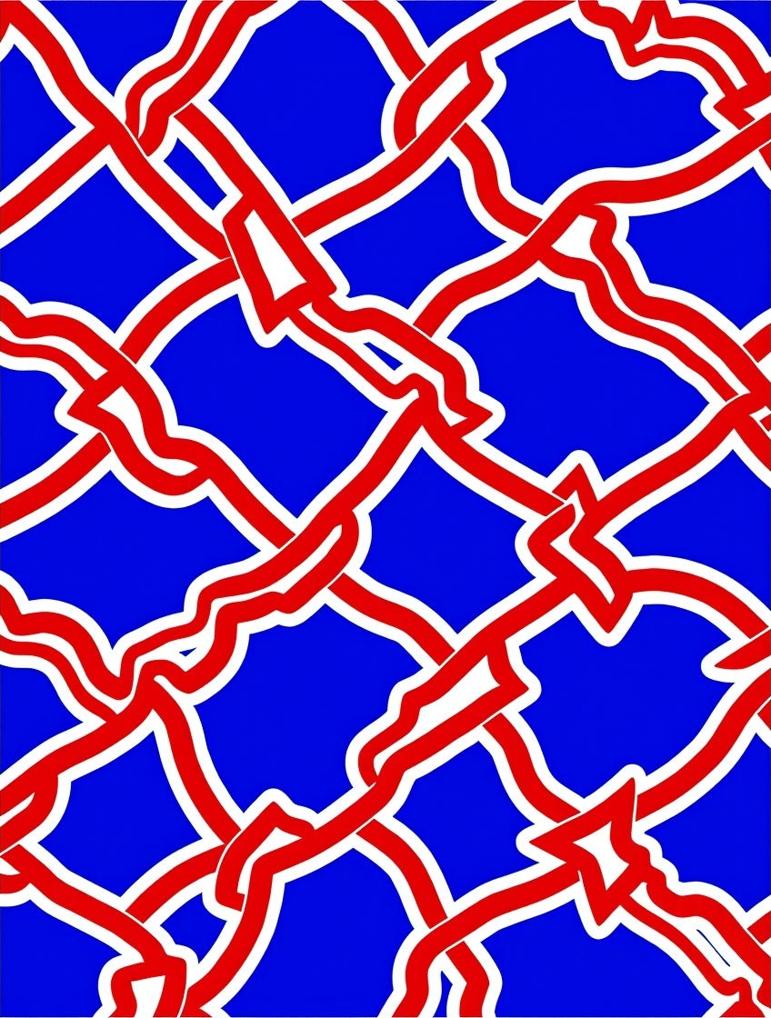 Bold Red White Intertwined Net Rug