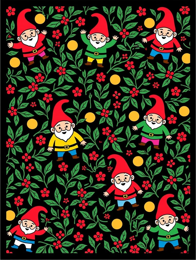 Whimsical Gnome Floral Garden Throw Rug