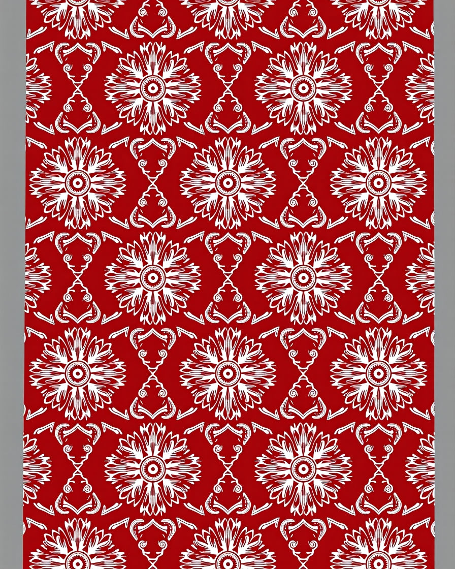 Red and White Floral Mandala Rug