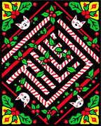 Cute White Cat Candy Cane Holly Rug