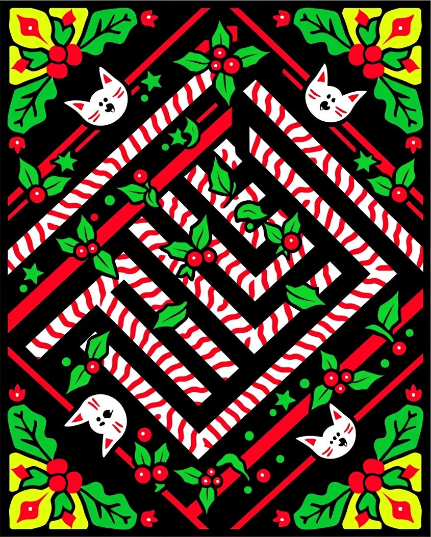 Cute White Cat Candy Cane Holly Rug