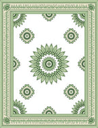 Pastel Green Ornate Bloom Border Rug