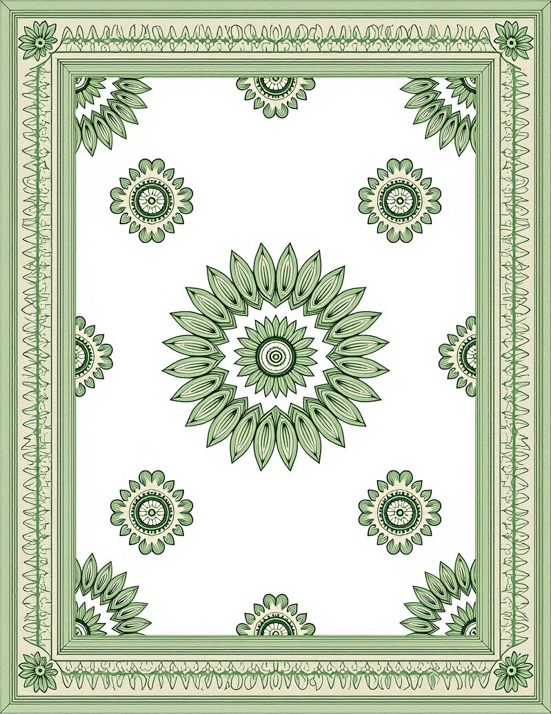 Pastel Green Ornate Bloom Border Rug