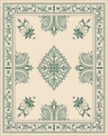 Cream Green Floral Medallion Border Rug