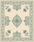 Cream Green Floral Medallion Border Rug