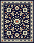 Navy Coral Floral Sunburst Medallion Rug