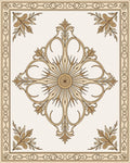 Ornate Beige Floral Medallion Frame Rug