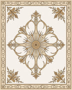 Ornate Beige Floral Medallion Frame Rug