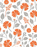 Bright Orange Floral Branches Gray Leaves Rug