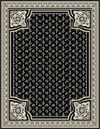 Black and Cream Fleur de Lis Scroll Rug
