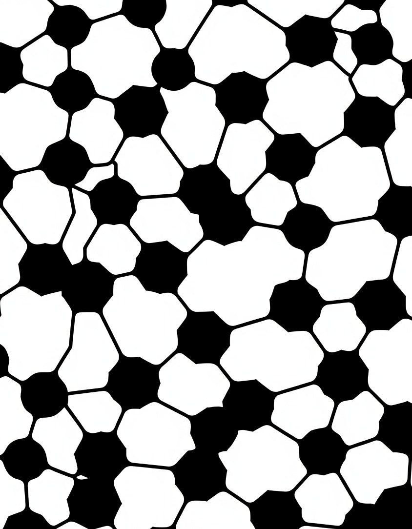 Black White Organic Hexagon Tessellation Rug